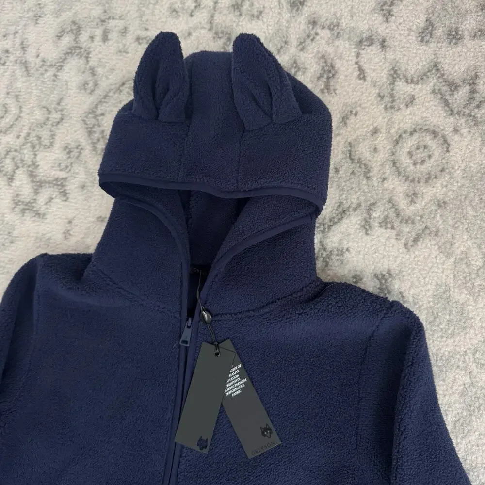 Greyson Youth Full Zip Wolf Sherpa Wolf Ears Hoodie Maltese Blue Jacket XL NEW